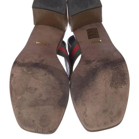 Gucci Slingback Block Heel Sandal with Signature Accent - Brown/Green/Red - Picture 5 of 5